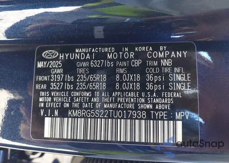 2026 Hyundai Palisade Sel z USA, uszkodzony, nr VIN KM8RG5S22TU017938